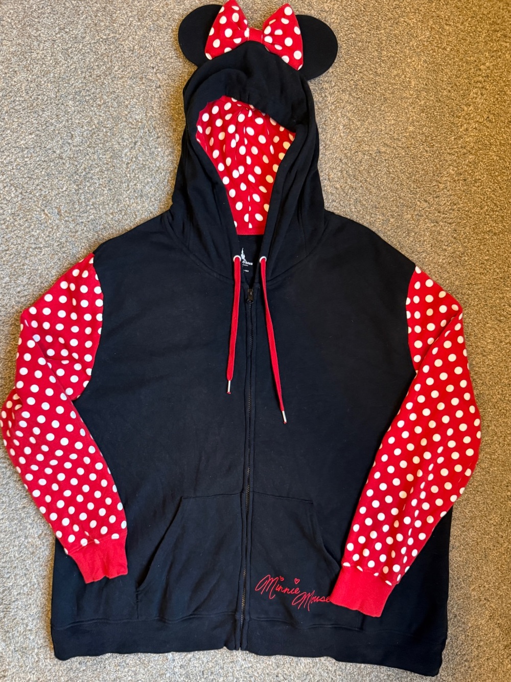 Minnie Mouse Red & Black Polka Dot women’s zip up Hoodie womens XL